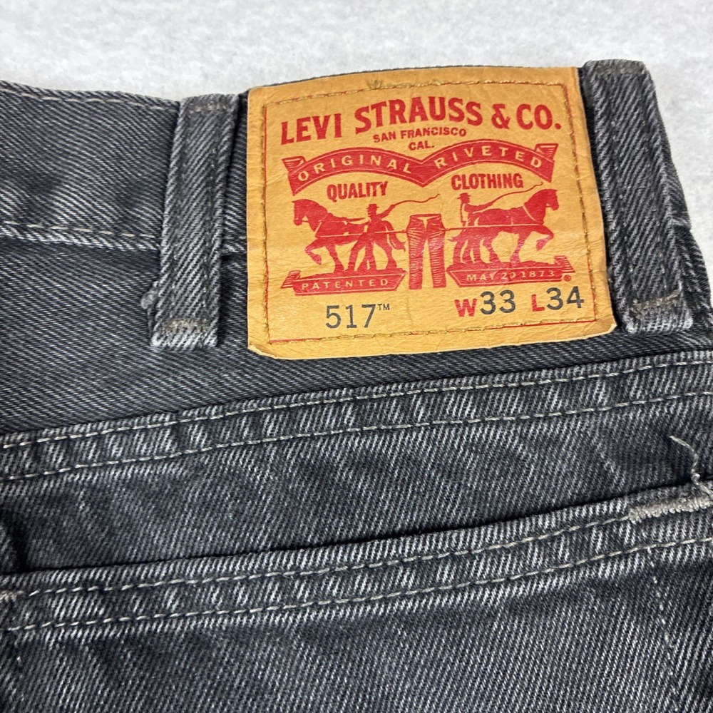 Levis 517 Mens Bootcut Jeans Faded Black Denim Pants 33x29 *Hemmed* Starched - Picture 10 of 15